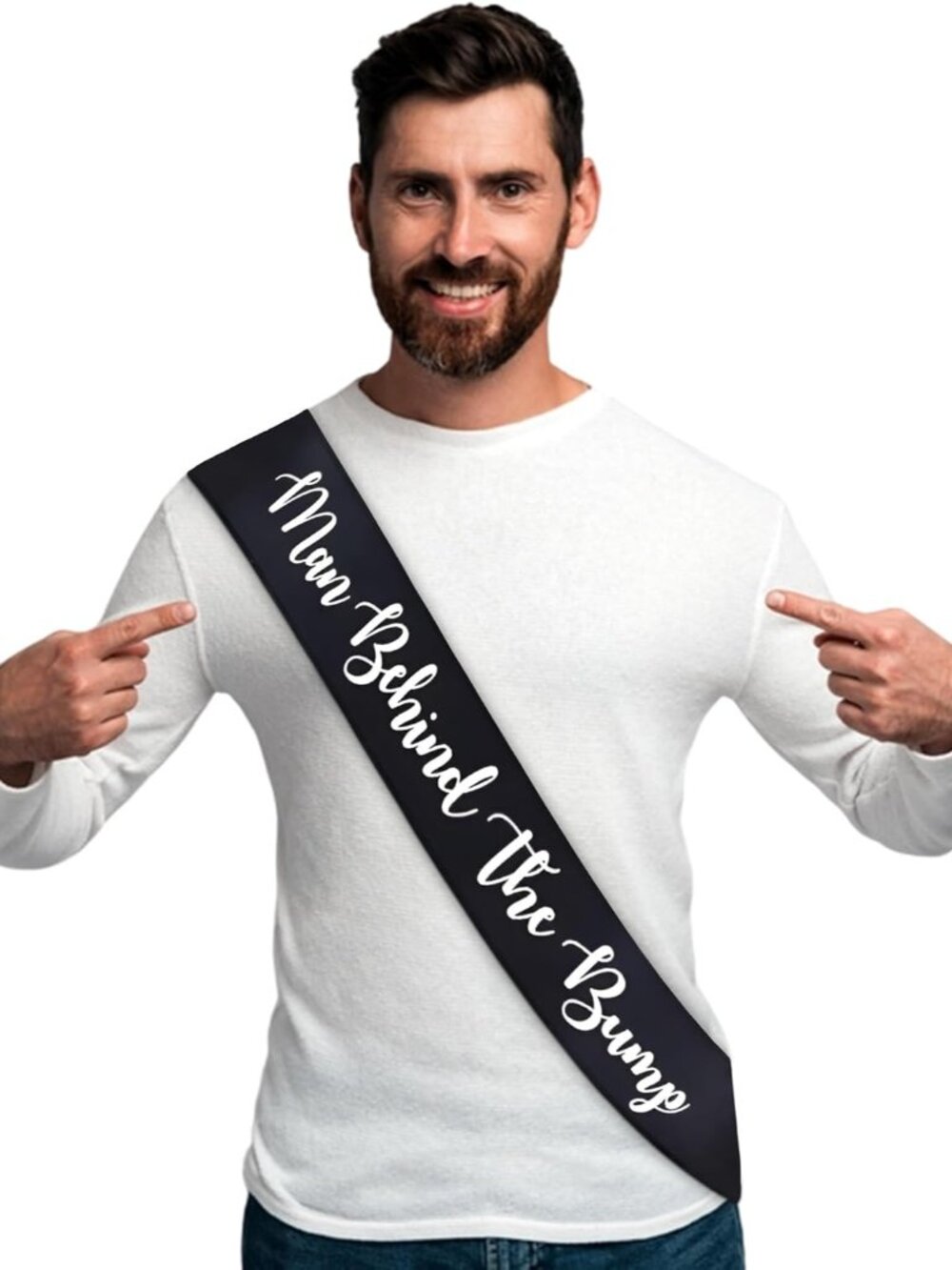 Man Behind The Bump" Funny Baby Shower Sash for Daddy to Be, Baby Shower Party D